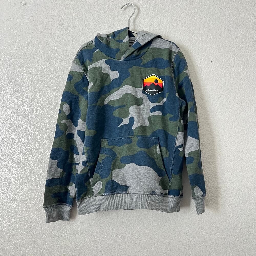 Eddie Bauer Boys camo hoodie sweatshirt blue green gray